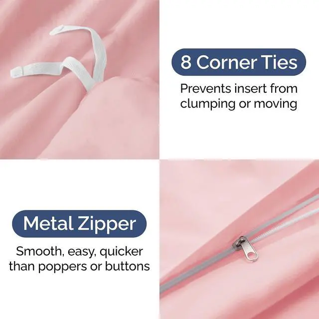 Alt view image 4 of 7 - Duvet Cover Cal King Size Set - Extra Soft Cal King Duvet Cover 104" x 98" with 2 Pillow Shams for Women, Men, Kids & Teens - Hotel Luxury w/ Zipper Closures & Ties - Comfy & Breathable (Baby Pink)