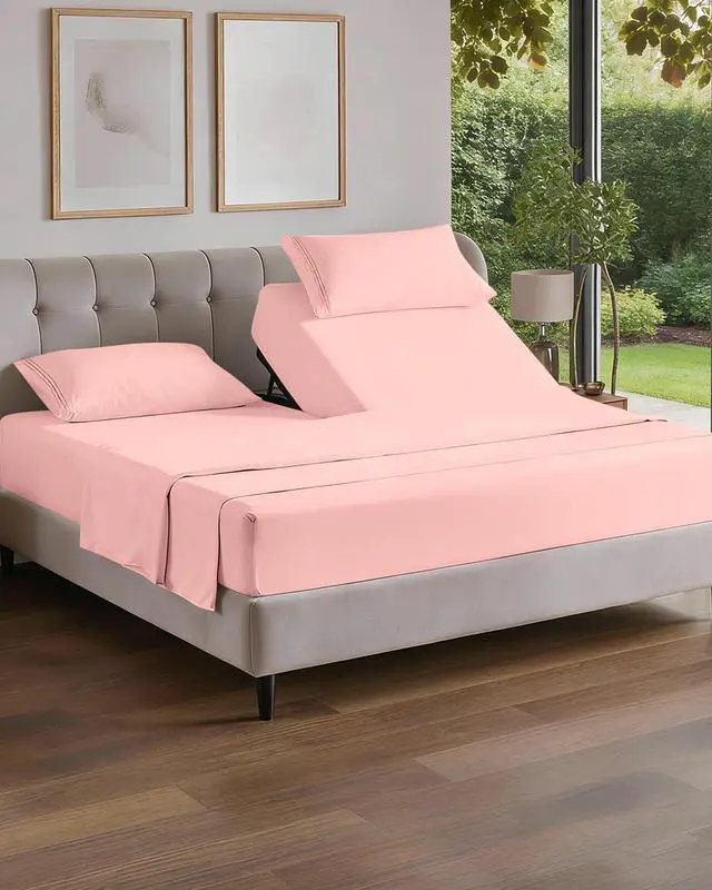 Main image of Flex Top Split Head King 4 Piece Sheet Set - Soft, Breathable & Cooling Bed Sheets Set - Hotel Luxury Bedding for Women & Men with Deep Pockets - Wrinkle Free & Fade Resistant - Oeko-Tex - Baby Pink