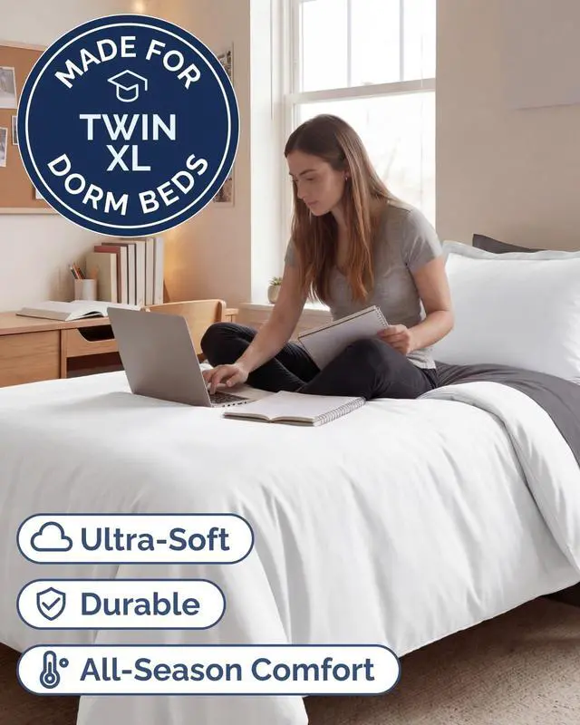 Alt view image 2 of 7 - Duvet Cover Twin/Twin XL Size Set - Extra Soft Twin/Twin XL Duvet Cover 68" x 90" with 1 Pillow Sham for Women, Men, Kids & Teens - Comfy, Easy-Care & Fade Free with Zipper Closures and Ties (White)