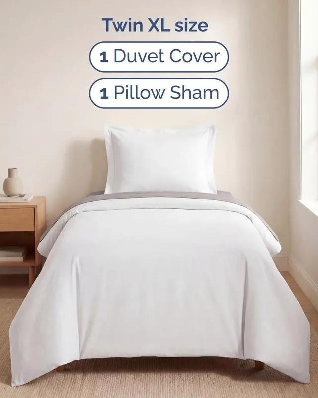Alt view image 3 of 7 - Duvet Cover Twin/Twin XL Size Set - Extra Soft Twin/Twin XL Duvet Cover 68" x 90" with 1 Pillow Sham for Women, Men, Kids & Teens - Comfy, Easy-Care & Fade Free with Zipper Closures and Ties (White)