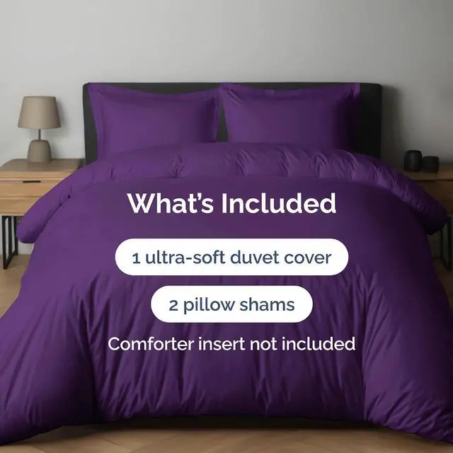 Alt view image 2 of 7 - Duvet Cover King Size Set - Extra Soft King Duvet Cover 104" x 90" with 2 Pillow Shams for Women, Men, Kids & Teens - Hotel Luxury, Easy-Care w/Zipper Closures & Ties - Comfy and Breathable (Purple)