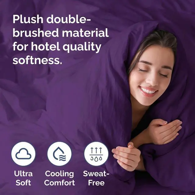 Alt view image 3 of 7 - Duvet Cover King Size Set - Extra Soft King Duvet Cover 104" x 90" with 2 Pillow Shams for Women, Men, Kids & Teens - Hotel Luxury, Easy-Care w/Zipper Closures & Ties - Comfy and Breathable (Purple)