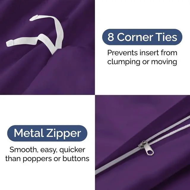 Alt view image 4 of 7 - Duvet Cover King Size Set - Extra Soft King Duvet Cover 104" x 90" with 2 Pillow Shams for Women, Men, Kids & Teens - Hotel Luxury, Easy-Care w/Zipper Closures & Ties - Comfy and Breathable (Purple)