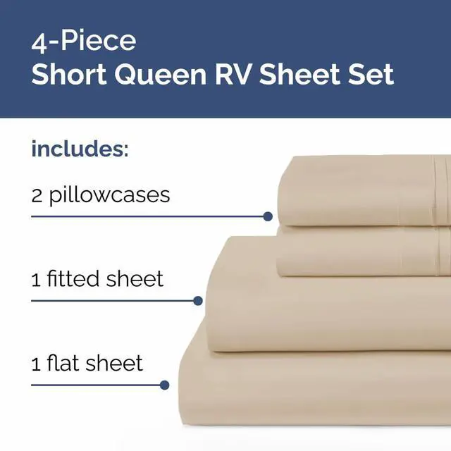 Alt view image 2 of 7 - Short Queen Size 4 Piece Sheet Set - RV Short Queen, Ultra-Soft, Breathable & Cooling Bed Sheets Set with Deep Pockets - Hotel Luxury Bedding for Women & Men - Wrinkle Free & Fade Resistant - Cream
