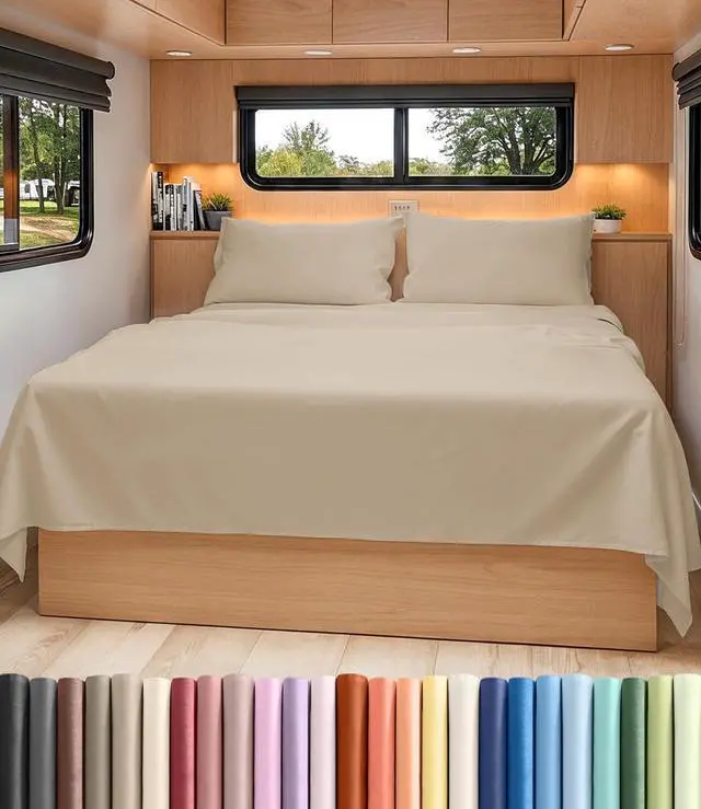 Main image of Short Queen Size 4 Piece Sheet Set - RV Short Queen, Ultra-Soft, Breathable & Cooling Bed Sheets Set with Deep Pockets - Hotel Luxury Bedding for Women & Men - Wrinkle Free & Fade Resistant - Cream