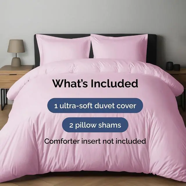 Alt view image 2 of 7 - Duvet Cover Queen Size Set - Extra Soft Queen Duvet Cover 90" x 90" with 2 Pillow Shams for Women, Men, Kids & Teens - Hotel Luxury w/Zipper Closures & Ties - Comfy, Cozy & Breathable (Light Pink)