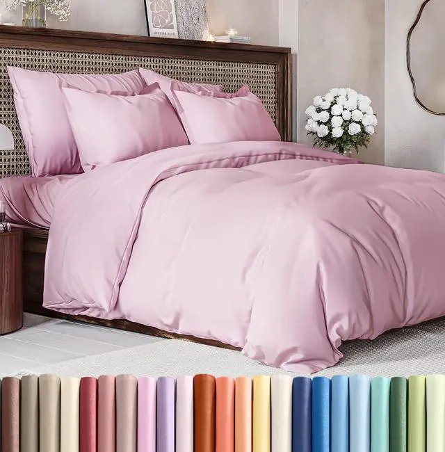 Main image of Duvet Cover Queen Size Set - Extra Soft Queen Duvet Cover 90" x 90" with 2 Pillow Shams for Women, Men, Kids & Teens - Hotel Luxury w/Zipper Closures & Ties - Comfy, Cozy & Breathable (Light Pink)