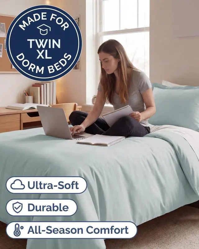Alt view image 2 of 7 - Duvet Cover Twin/Twin XL Size Set - Extra Soft Twin/Twin XL Duvet Cover 68" x 90" with 1 Pillow Sham for Women, Men, Kids & Teens - Comfy, Easy-Care & Fade Free w/Zipper Closures & Ties (Ice Blue)