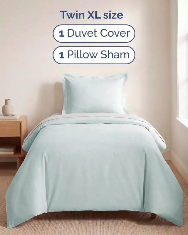Alt view image 3 of 7 - Duvet Cover Twin/Twin XL Size Set - Extra Soft Twin/Twin XL Duvet Cover 68" x 90" with 1 Pillow Sham for Women, Men, Kids & Teens - Comfy, Easy-Care & Fade Free w/Zipper Closures & Ties (Ice Blue)