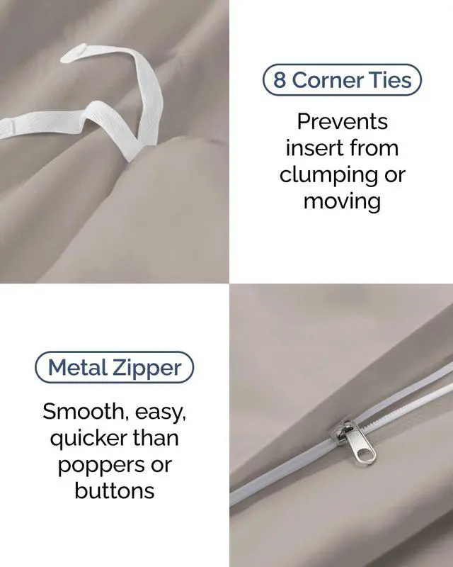 Alt view image 5 of 7 - Duvet Cover Twin/Twin XL Size Set - Extra Soft Twin/Twin XL Duvet Cover 68" x 90" with 1 Pillow Sham for Women, Men, Kids & Teens - Comfy, Easy-Care & Fade Free w/Zipper Closures & Ties (Light Grey)