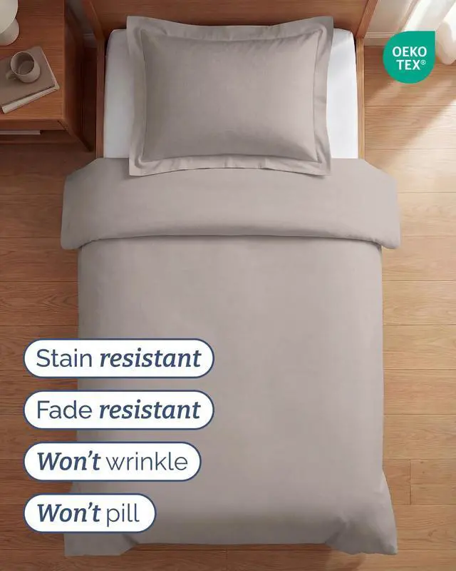 Alt view image 4 of 7 - Duvet Cover Twin/Twin XL Size Set - Extra Soft Twin/Twin XL Duvet Cover 68" x 90" with 1 Pillow Sham for Women, Men, Kids & Teens - Comfy, Easy-Care & Fade Free w/Zipper Closures & Ties (Light Grey)