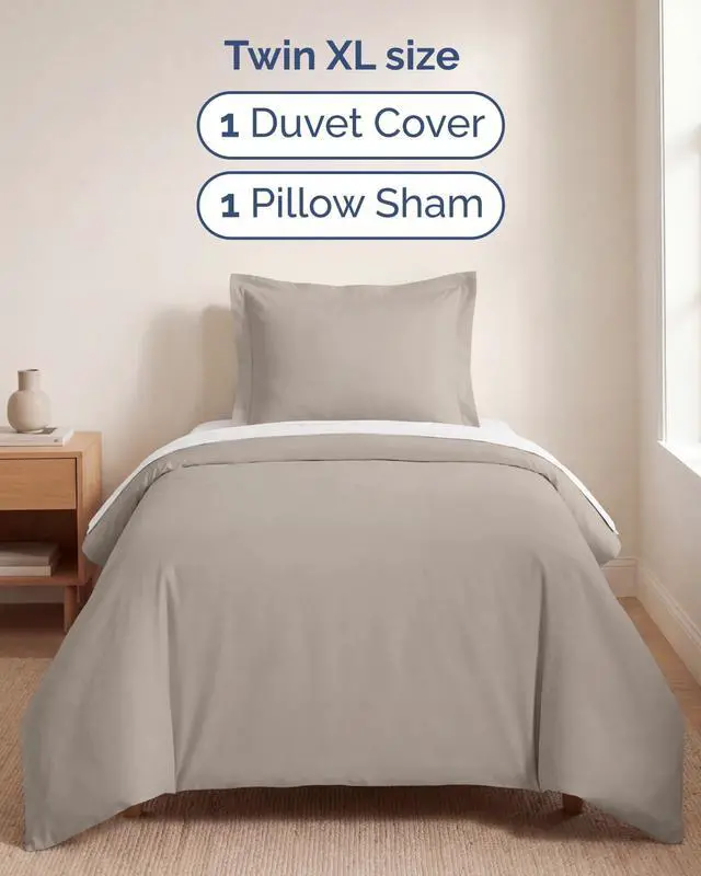 Alt view image 3 of 7 - Duvet Cover Twin/Twin XL Size Set - Extra Soft Twin/Twin XL Duvet Cover 68" x 90" with 1 Pillow Sham for Women, Men, Kids & Teens - Comfy, Easy-Care & Fade Free w/Zipper Closures & Ties (Light Grey)