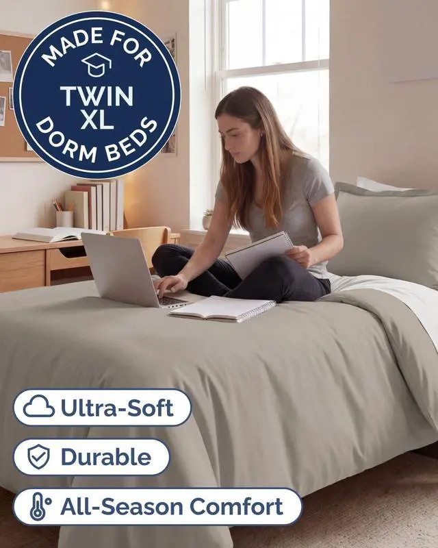 Alt view image 2 of 7 - Duvet Cover Twin/Twin XL Size Set - Extra Soft Twin/Twin XL Duvet Cover 68" x 90" with 1 Pillow Sham for Women, Men, Kids & Teens - Comfy, Easy-Care & Fade Free w/Zipper Closures & Ties (Light Grey)