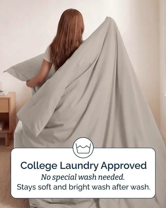 Alt view image 6 of 7 - Duvet Cover Twin/Twin XL Size Set - Extra Soft Twin/Twin XL Duvet Cover 68" x 90" with 1 Pillow Sham for Women, Men, Kids & Teens - Comfy, Easy-Care & Fade Free w/Zipper Closures & Ties (Light Grey)