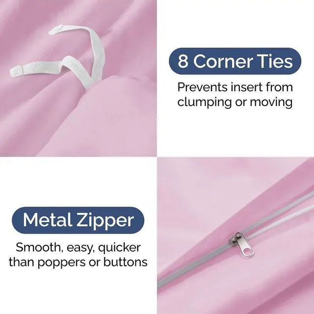 Alt view image 4 of 7 - Duvet Cover Queen Size Set - Extra Soft Queen Duvet Cover 90" x 90" with 2 Pillow Shams for Women, Men, Kids & Teens - Hotel Luxury w/Zipper Closures & Ties - Comfy, Cozy & Breathable (Light Pink)