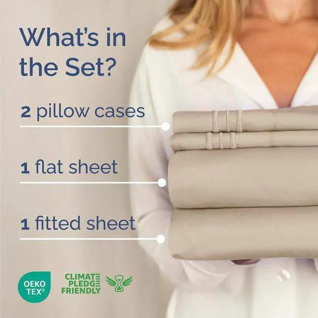 Alt view image 2 of 7 - Cal King Size 4 Piece Sheet Set - Comfy Breathable & Cooling Sheets - Hotel Luxury Bed Sheets for Women & Men - Deep Pockets, Easy-Fit, Extra Soft & Wrinkle Free Sheets - Cream Oeko-Tex Bed Sheet Set