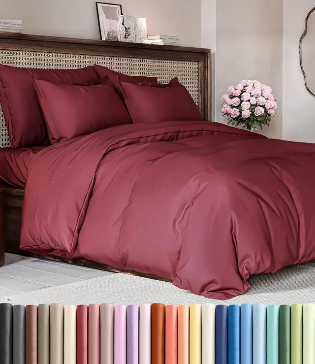 Main image of Duvet Cover Full Size Set - Extra Soft Full Duvet Cover 80" x 90" with 2 Pillow Shams for Women, Men, Kids & Teens - Hotel Luxury, Easy-Care w/ Zipper Closures & Ties - Comfy & Breathable (Burgundy)