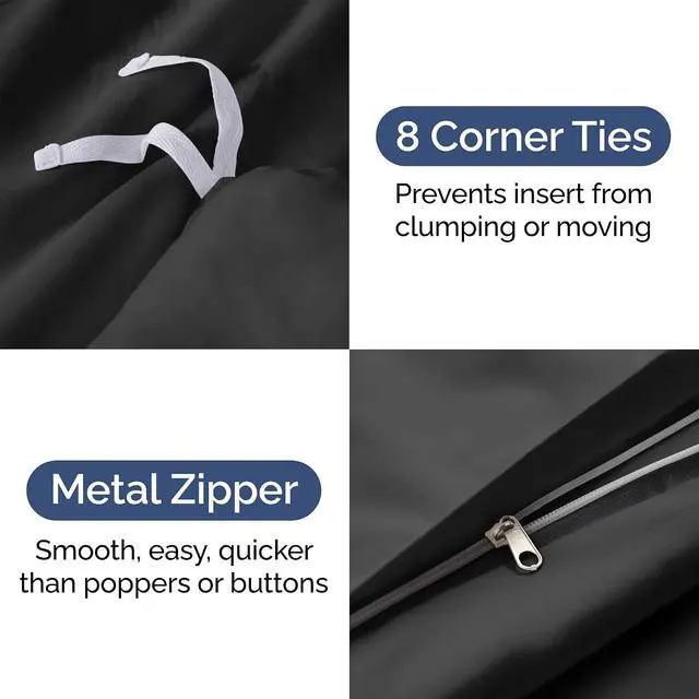 Alt view image 4 of 7 - Duvet Cover Queen Size Set - Extra Soft Queen Duvet Cover 90" x 90" with 2 Pillow Shams for Women, Men, Kids & Teens - Hotel Luxury, Easy-Care w/ Zipper Closures & Ties - Comfy and Breathable (Black)