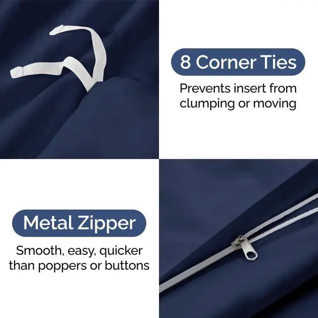 Alt view image 4 of 7 - Duvet Cover Super Queen Size Set - Extra Soft Super Queen Duvet Cover 98" x 90" with 2 Pillow Shams for Women, Men, Kids & Teens - Comfy, Breathable Hotel Luxury w/Zipper Closures & Ties (Navy Blue)