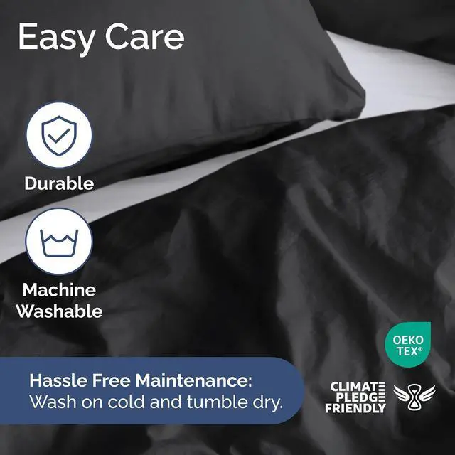 Alt view image 6 of 7 - Duvet Cover Queen Size Set - Extra Soft Queen Duvet Cover 90" x 90" with 2 Pillow Shams for Women, Men, Kids & Teens - Hotel Luxury, Easy-Care w/ Zipper Closures & Ties - Comfy and Breathable (Black)
