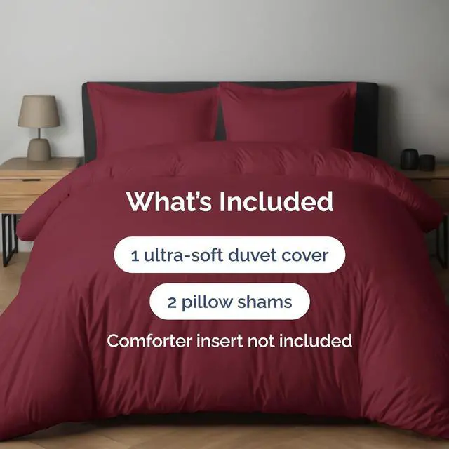 Alt view image 2 of 7 - Duvet Cover Full Size Set - Extra Soft Full Duvet Cover 80" x 90" with 2 Pillow Shams for Women, Men, Kids & Teens - Hotel Luxury, Easy-Care w/ Zipper Closures & Ties - Comfy & Breathable (Burgundy)