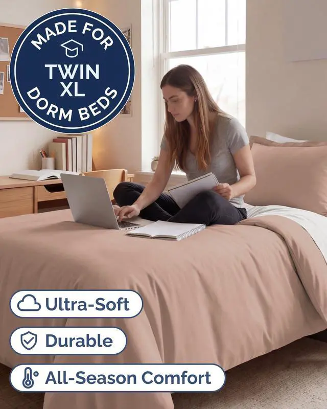 Alt view image 2 of 7 - Duvet Cover Twin/Twin XL Size Set - Extra Soft Twin/Twin XL Duvet Cover 68" x 90" with 1 Pillow Sham for Women, Men, Kids & Teens - Comfy, Easy-Care & Fade Free with Zipper Closures and Ties (Mauve)