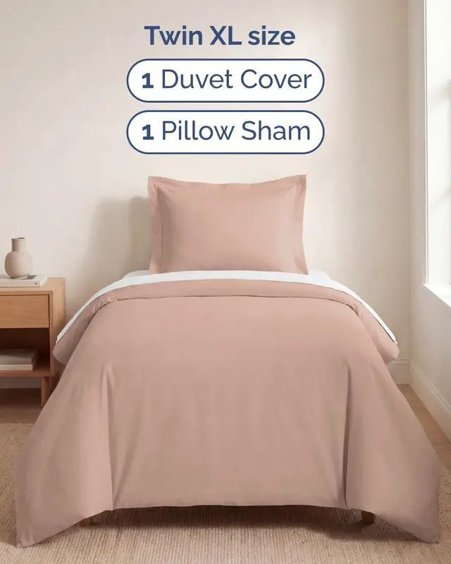 Alt view image 3 of 7 - Duvet Cover Twin/Twin XL Size Set - Extra Soft Twin/Twin XL Duvet Cover 68" x 90" with 1 Pillow Sham for Women, Men, Kids & Teens - Comfy, Easy-Care & Fade Free with Zipper Closures and Ties (Mauve)