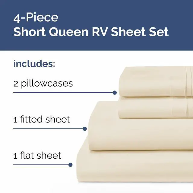 Alt view image 2 of 7 - Short Queen Size 4 Piece Sheet Set - RV Short Queen, Ultra-Soft, Breathable & Cooling Bed Sheets Set with Deep Pockets - Hotel Luxury Bedding for Women & Men - Wrinkle Free & Fade Resistant - Wheat