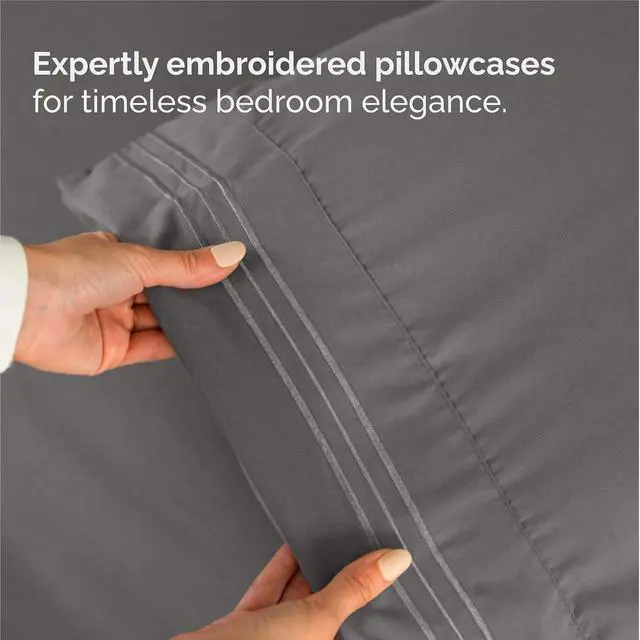 Alt view image 6 of 7 - Split King Size 5 Piece Sheet Set - Comfy Breathable & Cooling Sheets - Hotel Luxury Bed Sheets for Women & Men - Deep Pockets, Easy-Fit, Soft & Wrinkle Free Sheets - Dark Grey Oeko-Tex Bed Sheet Set