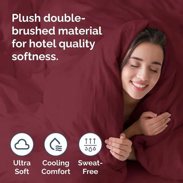 Alt view image 3 of 7 - Duvet Cover Full Size Set - Extra Soft Full Duvet Cover 80" x 90" with 2 Pillow Shams for Women, Men, Kids & Teens - Hotel Luxury, Easy-Care w/ Zipper Closures & Ties - Comfy & Breathable (Burgundy)