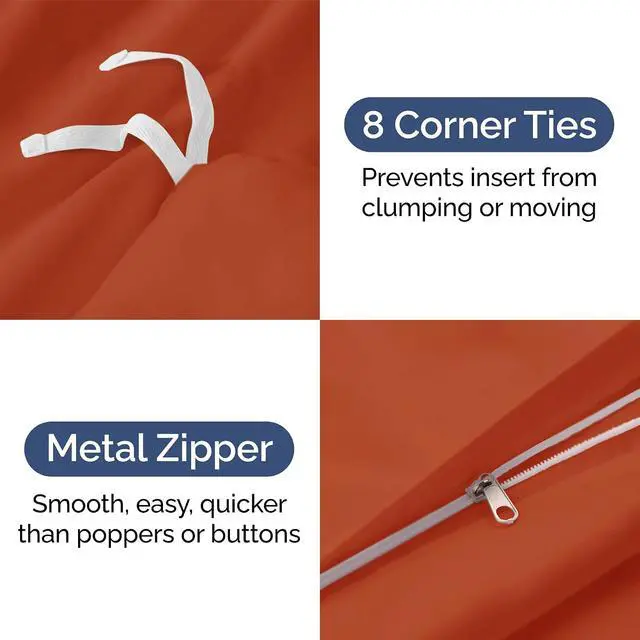 Alt view image 4 of 7 - Duvet Cover Full Size Set - Extra Soft Full Duvet Cover 80" x 90" with 2 Pillow Shams for Women, Men, Kids & Teens - Hotel Luxury, Easy-Care w/Zipper Closures & Ties - Comfy & Breathable (Terracotta)