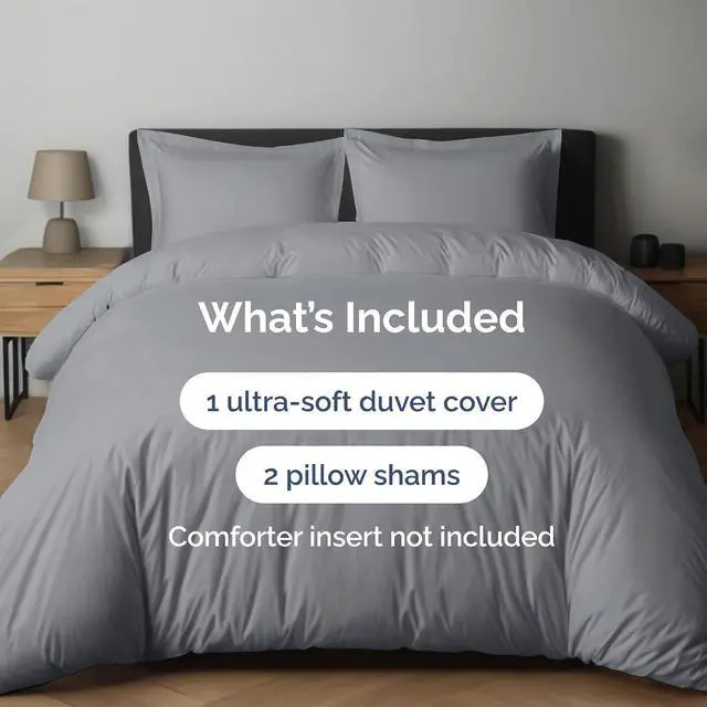 Alt view image 2 of 7 - Duvet Cover Queen Size Set - Extra Soft Queen Duvet Cover 90" x 90" with 2 Pillow Shams for Women, Men, Kids & Teens - Hotel Luxury w/Zipper Closures & Ties - Comfy, Cozy & Breathable (Steel Blue)
