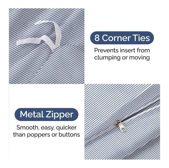 Alt view image 4 of 7 - Duvet Cover King Size Set - Extra Soft King Duvet Cover 104" x 90" with 2 Pillow Shams for Women, Men, Kids & Teens - Hotel Luxury w/ Zipper Closures & Ties - Comfy, Cozy & Breathable (Blue Stripes)