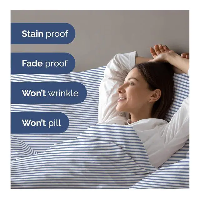 Alt view image 5 of 7 - Duvet Cover King Size Set - Extra Soft King Duvet Cover 104" x 90" with 2 Pillow Shams for Women, Men, Kids & Teens - Hotel Luxury w/ Zipper Closures & Ties - Comfy, Cozy & Breathable (Blue Stripes)