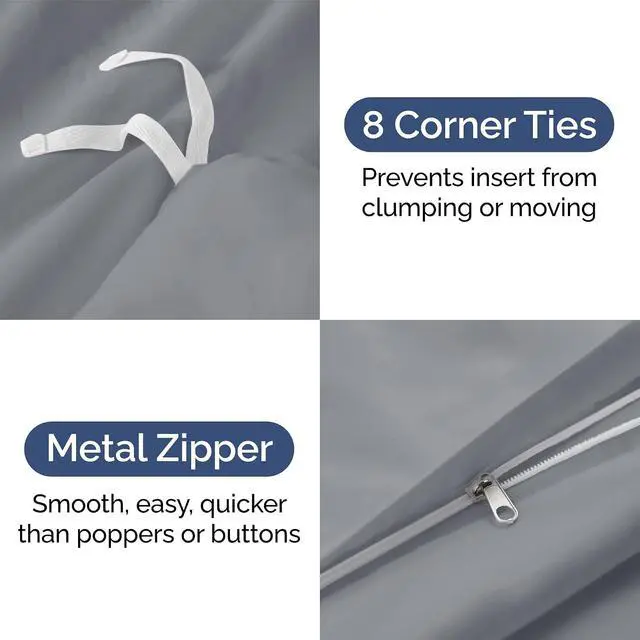 Alt view image 4 of 7 - Duvet Cover Queen Size Set - Extra Soft Queen Duvet Cover 90" x 90" with 2 Pillow Shams for Women, Men, Kids & Teens - Hotel Luxury w/Zipper Closures & Ties - Comfy, Cozy & Breathable (Steel Blue)