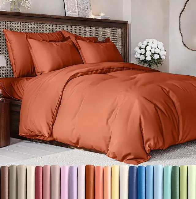 Main image of Duvet Cover Queen Size Set - Extra Soft Queen Duvet Cover 90" x 90" with 2 Pillow Shams for Women, Men, Kids & Teens - Hotel Luxury w/Zipper Closures & Ties - Comfy, Cozy & Breathable (Terracotta)