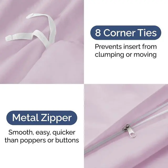 Alt view image 4 of 7 - Duvet Cover Full Size Set - Extra Soft Full Duvet Cover 80" x 90" with 2 Pillow Shams for Women, Men, Kids & Teens - Hotel Luxury w/Zipper Closures & Ties - Comfy, Cozy & Breathable (Light Lavender)