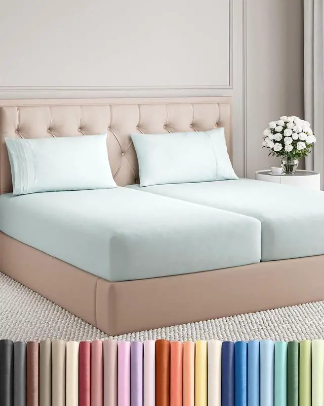 Main image of Split King Size 5 Piece Sheet Set - Comfy Breathable & Cooling Sheets - Hotel Luxury Bed Sheets for Women & Men - Deep Pockets, Easy-Fit, Soft & Wrinkle Free Sheets - Ice Blue Oeko-Tex Bed Sheet Set