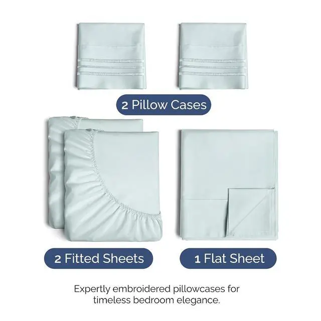 Alt view image 2 of 7 - Split King Size 5 Piece Sheet Set - Comfy Breathable & Cooling Sheets - Hotel Luxury Bed Sheets for Women & Men - Deep Pockets, Easy-Fit, Soft & Wrinkle Free Sheets - Ice Blue Oeko-Tex Bed Sheet Set