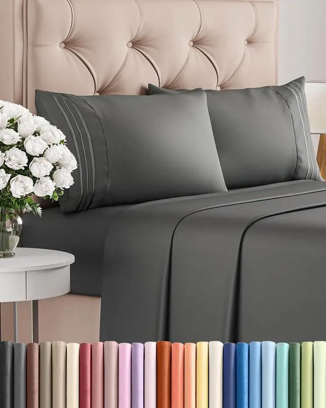 Main image of Cal King Size 4 Piece Sheet Set - Comfy Breathable & Cooling Sheets - Hotel Luxury Bed Sheets for Women & Men - Deep Pockets, Easy-Fit, Soft and Wrinkle Free Sheets - Charcoal Oeko-Tex Bed Sheet Set