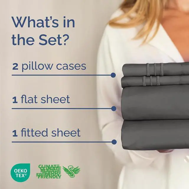 Alt view image 2 of 7 - Cal King Size 4 Piece Sheet Set - Comfy Breathable & Cooling Sheets - Hotel Luxury Bed Sheets for Women & Men - Deep Pockets, Easy-Fit, Soft and Wrinkle Free Sheets - Charcoal Oeko-Tex Bed Sheet Set