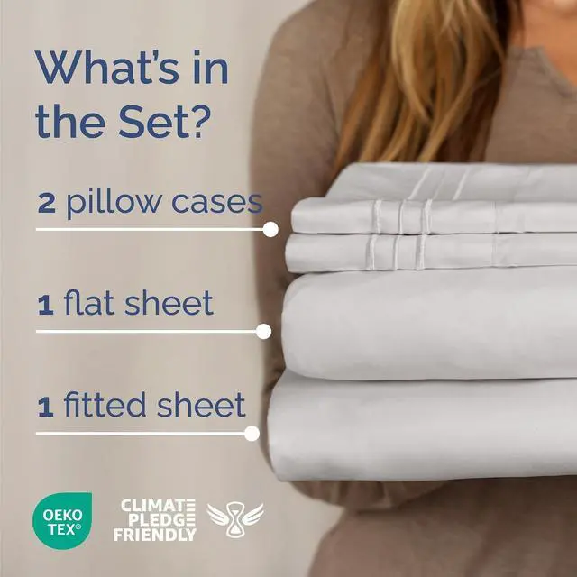 Alt view image 2 of 7 - Cal King Size 4 Piece Sheet Set - Comfy Breathable & Cooling Sheets - Hotel Luxury Bed Sheets for Women & Men - Deep Pockets, Easy-Fit, Soft & Wrinkle Free Sheets - French Grey Oeko-Tex Bed Sheet Set