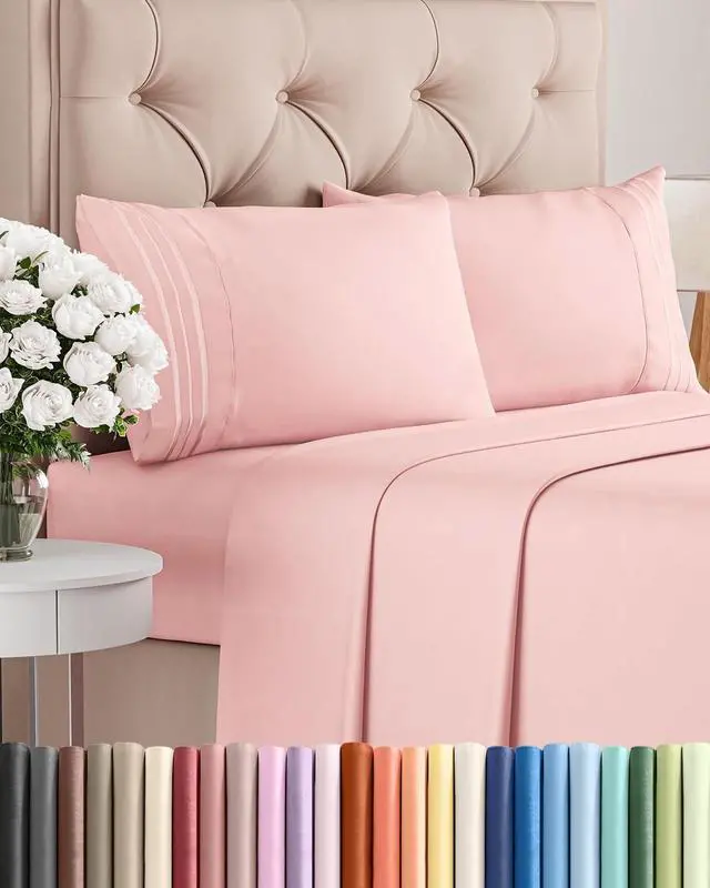 Main image of King Size 4 Piece Sheet Set - Comfy Breathable & Cooling Sheets - Hotel Luxury Bed Sheets for Women & Men - Deep Pockets, Easy-Fit, Extra Soft & Wrinkle Free Sheets - Baby Pink Oeko-Tex Bed Sheet Set