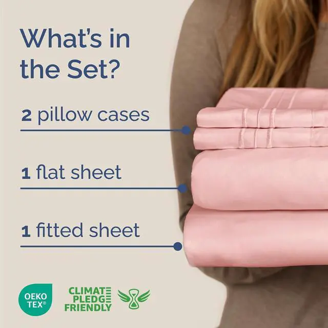 Alt view image 2 of 7 - Cal King Size 4 Piece Sheet Set - Comfy Breathable & Cooling Sheets - Hotel Luxury Bed Sheets for Women & Men - Deep Pockets, Easy-Fit, Soft & Wrinkle Free Sheets - Baby Pink Oeko-Tex Bed Sheet Set