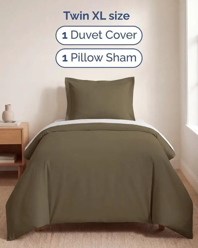 Alt view image 3 of 7 - Duvet Cover Twin/Twin XL Size Set - Extra Soft Twin/Twin XL Duvet Cover 68" x 90" with 1 Pillow Sham for Women, Men, Kids & Teens - Comfy, Easy-Care & Fade Free with Zipper Closures and Ties (Khaki)