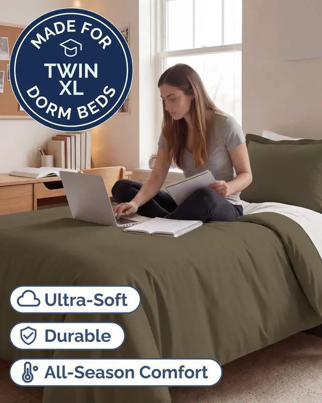 Alt view image 2 of 7 - Duvet Cover Twin/Twin XL Size Set - Extra Soft Twin/Twin XL Duvet Cover 68" x 90" with 1 Pillow Sham for Women, Men, Kids & Teens - Comfy, Easy-Care & Fade Free with Zipper Closures and Ties (Khaki)