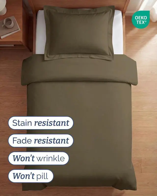 Alt view image 4 of 7 - Duvet Cover Twin/Twin XL Size Set - Extra Soft Twin/Twin XL Duvet Cover 68" x 90" with 1 Pillow Sham for Women, Men, Kids & Teens - Comfy, Easy-Care & Fade Free with Zipper Closures and Ties (Khaki)