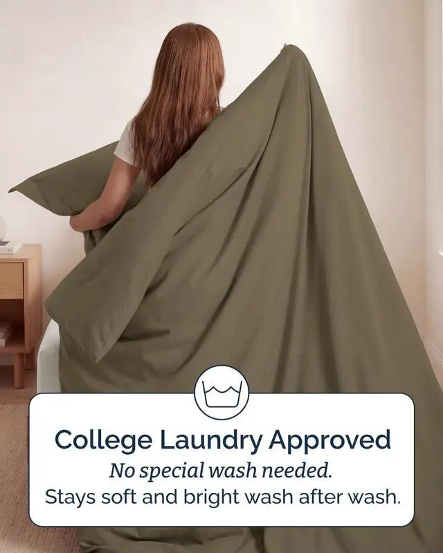 Alt view image 6 of 7 - Duvet Cover Twin/Twin XL Size Set - Extra Soft Twin/Twin XL Duvet Cover 68" x 90" with 1 Pillow Sham for Women, Men, Kids & Teens - Comfy, Easy-Care & Fade Free with Zipper Closures and Ties (Khaki)