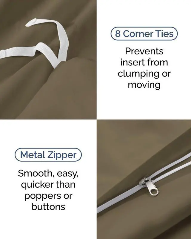 Alt view image 5 of 7 - Duvet Cover Twin/Twin XL Size Set - Extra Soft Twin/Twin XL Duvet Cover 68" x 90" with 1 Pillow Sham for Women, Men, Kids & Teens - Comfy, Easy-Care & Fade Free with Zipper Closures and Ties (Khaki)