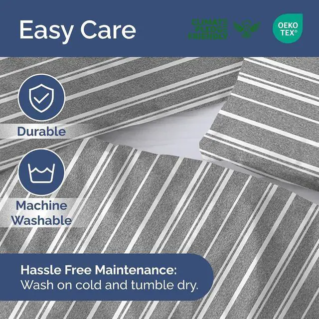 Alt view image 6 of 7 - Duvet Cover Cal King Size Set - Extra Soft Cal King Duvet Cover 104" x 98" with 2 Pillow Shams for Women, Men, Kids & Teens - Comfy, Breathable, Hotel Luxury w/ Zipper Closures & Ties (Grey Stripes)